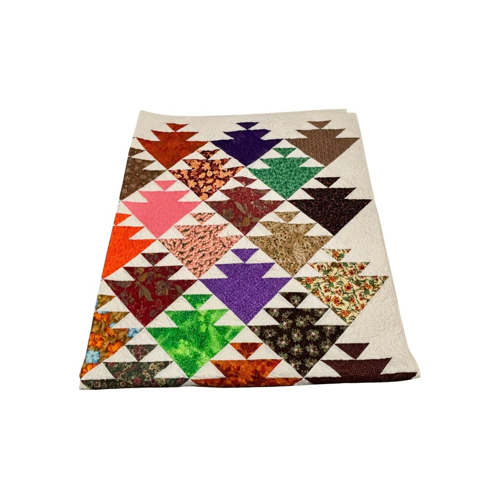 Handmade Patchwork Quilt Colorful Tree Mountain Pattern Multi Scrap Quilt‎ Throw